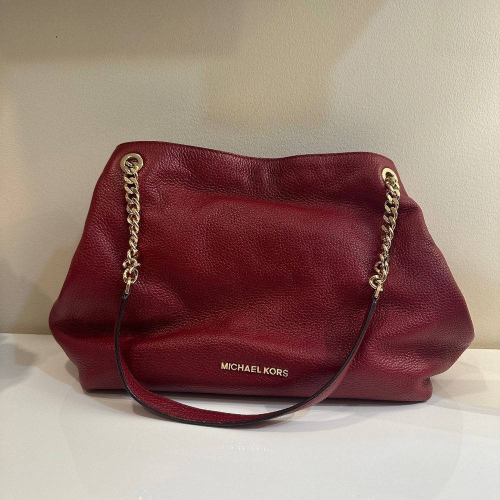 Michael Kors Jet Set LG Chain Shoulder Bag Tote Pebble Leather